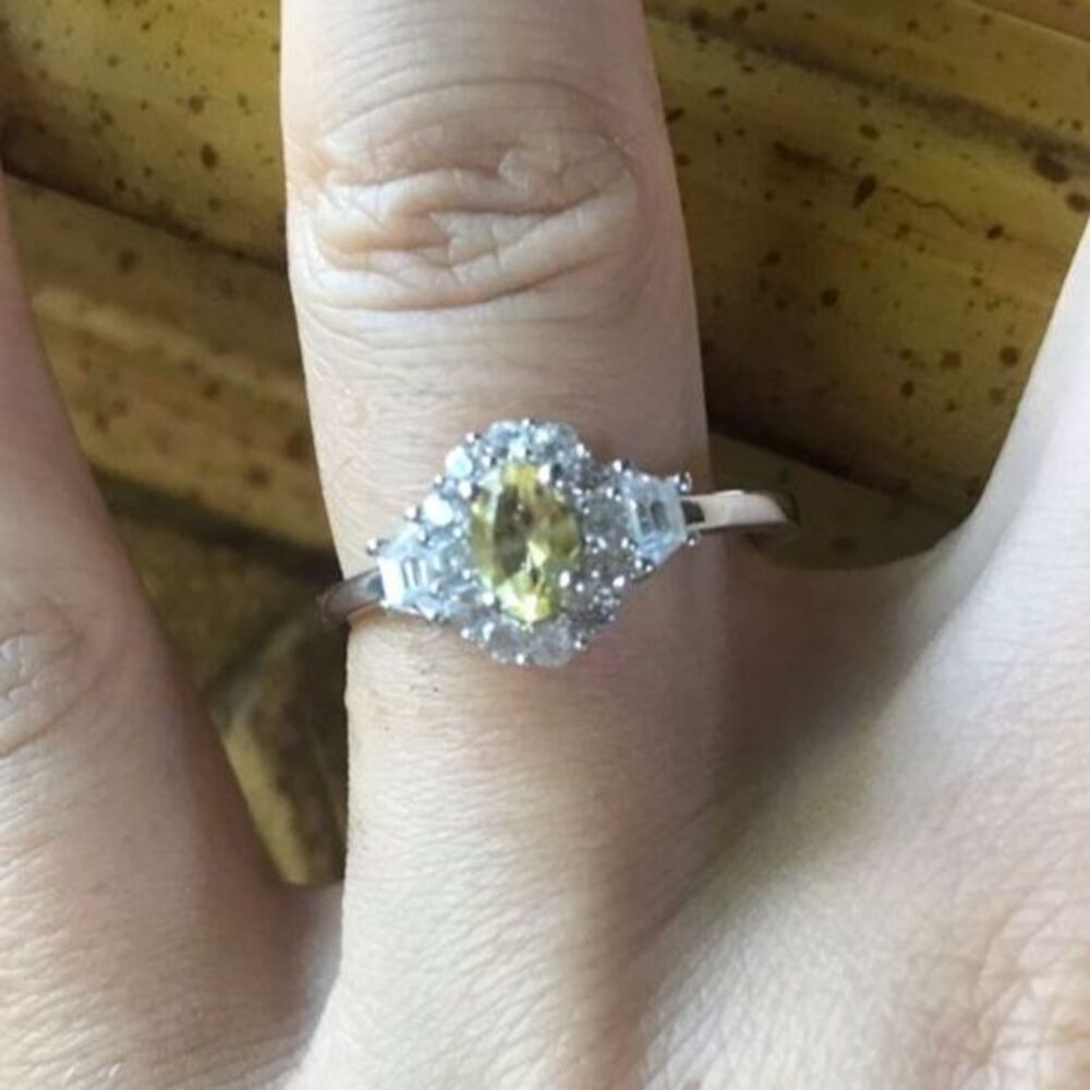 Natural Heliodor Yellow Beryl Sterling Silver Halo Ring Size 9